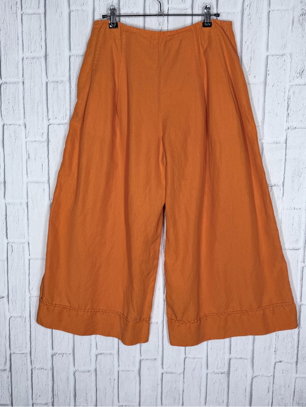 Maeve Linen Blend Pleat Front Wide Leg Culottes Pants Orange Size 8 - Picture 5 of 10